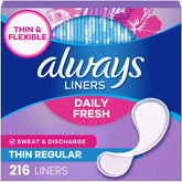 Always Panty Liners for Women Daily Liners, Regular Absorbency, Unscented, 216 Count