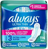 Always Ultra Thin, Size 3 Extra Heavy Long Absorbency, Multipack, with Wings, Unscented, 38 Count x 3 Packs (114 Count Total)