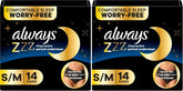 Always ZZZ Overnight Disposable Period Underwear for Women Small/Medium, 360° Coverage for Worry-Free Nights,14 Count (Pack of 2)