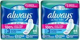 Always Ultra Thin Feminine Pads with Wings for Women, Size 3, Extra Long Super Absorbency, Unscented, Up to 100% Leak-Free Protection,84 Count (Pack of 2)