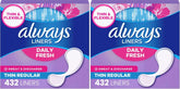 Always Panty Liners for Women Daily Liners, Regular Absorbency, Unscented, 432 Count (Pack of 2)