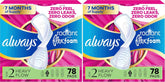 Always Radiant Feminine Pads for Women, Flexfoam Pads with Wings, Size 2, Heavy Absorbency, Lightly Scented 78 Count (Pack of 2)