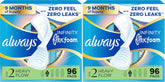 Always Infinity Feminine Pads for Women, Flexfoam Pads with Wings, Size 2, Heavy Absorbency, Unscented, 96 Count (Pack of 2)