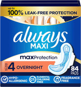 Always Maxi Overnight Pads with Wings for Women, Size 4, Overnight Absorbency, Unscented, 84 Count (3 Packs of 28)