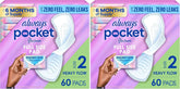 Always Pocket Feminine Pads with FlexFoam,Size 2,Heavy Flow,with Wings,Unscented,60 Count (Pack of 2)