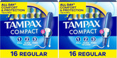 Tampax Pocket Pearl Tampons Regular Absorbency with LeakGuard Braid, Unscented, 16 Count (Pack of 2)