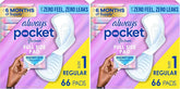 Always Pocket Feminine Pads with FlexFoam,Size 1,Regular,with Wings,Unscented,66 Count (Pack of 2)