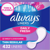 Always Panty Liners for Women Daily Liners, Regular Absorbency, Unscented, 216 Count x 2 (432 Total)