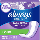 Always Panty Liners for Women Anti-Bunch Xtra Protection Daily Liners, Long, Unscented, 136 Count x 2 (272 Total)