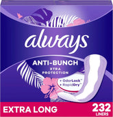 Always Panty Liners for Women Anti-Bunch Xtra Protection Daily Liners, Extra Long, Unscented, 116 Count x 2 (232 Total)