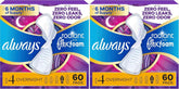 Always Radiant Feminine Pads for Women, Flexfoam Pads with Wings, Size 4, Overnight Absorbency, Lightly Scented, 60 Count (Pack of 2)