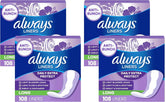 Always Panty Liners for Women Anti-Bunch Xtra Protection Daily Liners, Long, Unscented 108 Count (Pack of 4)