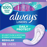 Always Daily Protect Liners, Regular Length, Unscented, 382 Count Total (96 Count x 4 Packs)