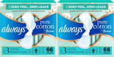 Always Pure Cotton Feminine Pads for Women, FlexFoam Pads with Wings, Size 3, Extra Heavy Flow Absorbency, Unscented, 66 Count (Pack of 2)