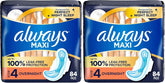 Always Maxi Overnight Pads with Wings for Women, Size 4, Overnight Absorbency, Unscented,84 Count (Pack of 2)