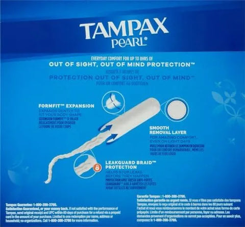 Tampax Pearl Tampons, Regular/Super Absorbency | Unscented | Leakguard Braid | 34 Count | Pack of 2