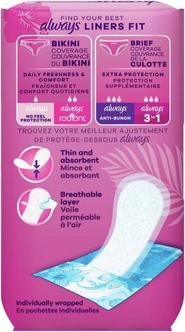 Always Thin No Feel Protection Daily Liners Regular Absorbency Unscented, 60 Count - Pack of 4 (240 Count Total)