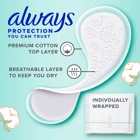 Always Panty Liners for Women Premium Cotton Liners 200 Count