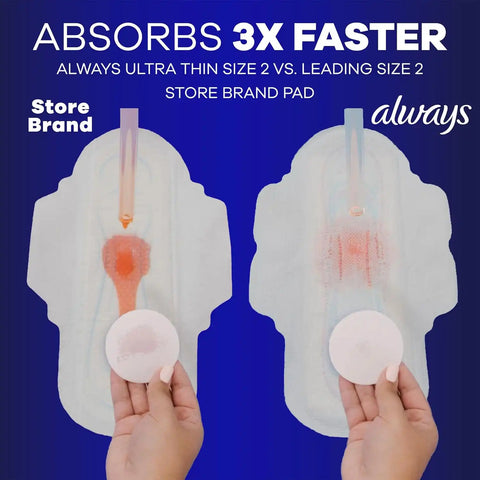 Always Ultra Thin Feminine Pads with Wings for Women, Size 5, Extra Heavy Overnight Absorbency, Unscented, Up to 100% Leak-Free Comfort, 60 Count