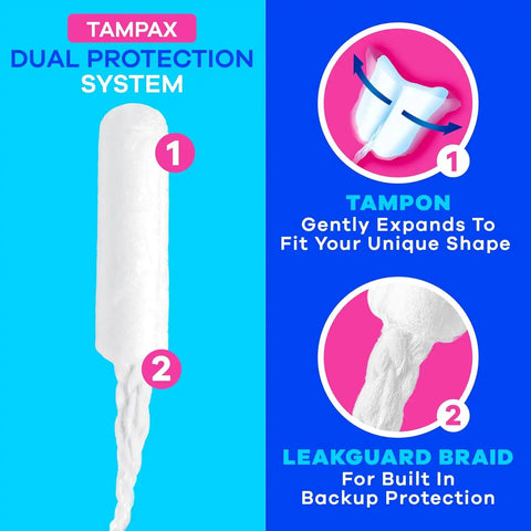 Tampax Starter Kit Multipack, with LeakGuard Braid, Regular/Super Absorbency, Easy First Tampon Trial, Unscented, 12 Count