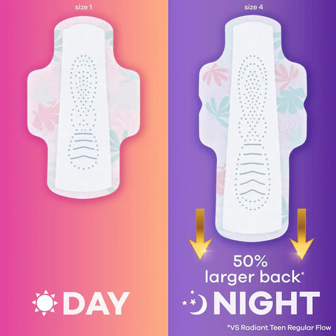 Always Radiant Teen with FlexFoam Pads, Size 4, Overnight Absorbency, with Wings, Unscented, Up to Zero leaks, Zero Feel Protection, 18 Count