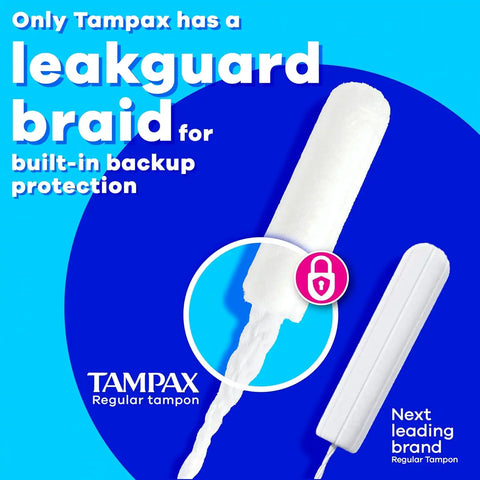 Tampax Pearl Tampons for Women Multipack, with LeakGuard Braid, Regular/Super Absorbency, Unscented, 34 Count