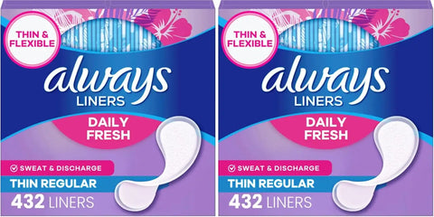 Always Panty Liners for Women Daily Liners, Regular Absorbency, Unscented, 432 Count (Pack of 2)