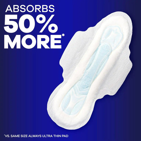 Always Maxi Overnight Feminine Pads with Wings for Women, Size 5, Extra Heavy Overnight Absorbency, Unscented, Up to 100% Leak-Free Protection, 52 Count