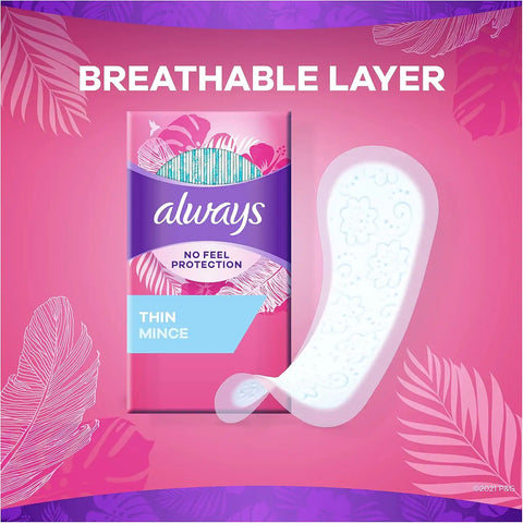 Always Thin No Feel Protection Daily Liners Regular Absorbency Unscented, 60 Count - Pack of 4 (240 Count Total)