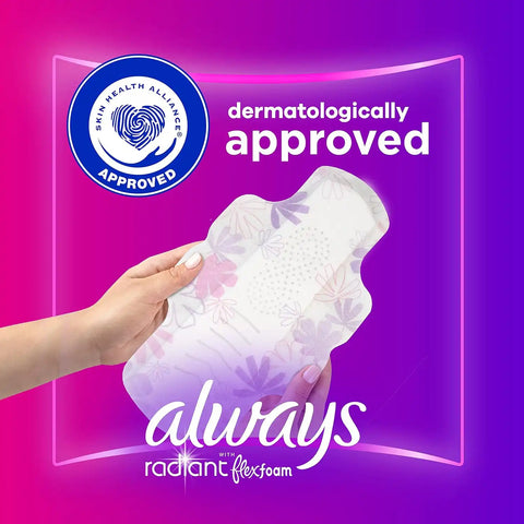 Always Radiant Feminine Pads for Women, Size 3 Extra Heavy, with Wings, Scented, 30 Count (Pack of 5)
