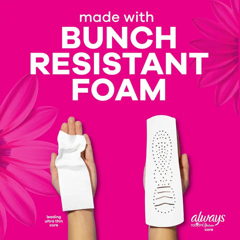 Always Radiant Feminine Pads for Women, Flexfoam Pads with Wings, Size 3, Extra Heavy Absorbency, Lightly Scented, 30 Count
