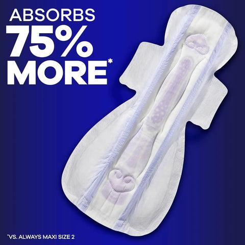 Always Maxi Overnight Feminine Pads with Wings for Women, Size 6, Ultimate Heavy Overnight Absorbency, Unscented, Up to 100% Leak-Free Protection, 21 Count