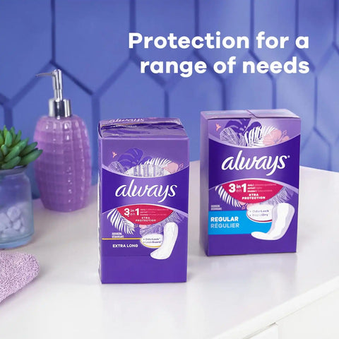 Always 3-in-1 Xtra Protection, Daily Liners for Women, Regular Absorbency, with Leakguard + Rapiddry, Unscented, 84 Count x 3 (252 Count Total) (Packaging May Vary)