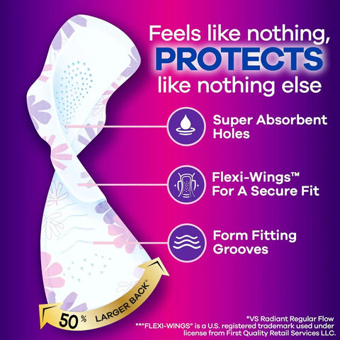 Always Radiant Feminine Pads for Women, Flexfoam Pads with Wings, Size 4, Overnight Absorbency, Lightly Scented, 60 Count (Pack of 2)