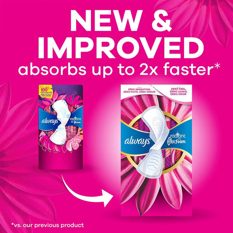 Always Radiant Feminine Pads for Women, Flexfoam Pads with Wings, Size 2, Heavy Absorbency, Lightly Scented, 36 Count