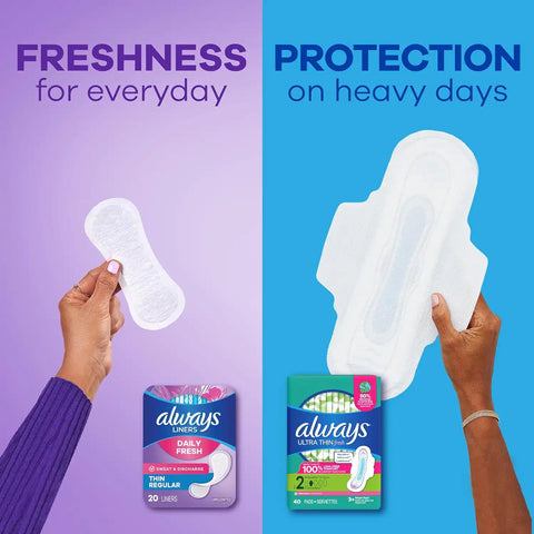 Always Daily Fresh Thin Liners, Regular Absorbency, Unscented Panty Liners, 864 Count, Pack of 4