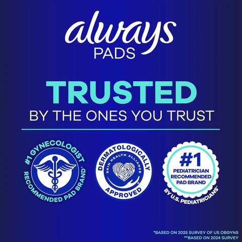 Always Maxi Overnight Feminine Pads with Wings for Women, Size 4, Overnight Absorbency, Unscented, Up to 100% Leak-Free Protection, 72 Count