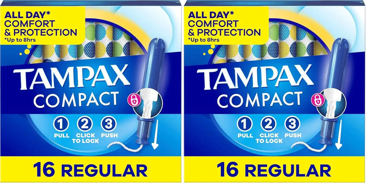 Tampax Pocket Pearl Tampons Regular Absorbency with LeakGuard Braid, Unscented, 16 Count (Pack of 2)