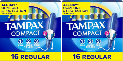 Tampax Pocket Pearl Tampons Regular Absorbency with LeakGuard Braid, Unscented, 16 Count (Pack of 2)
