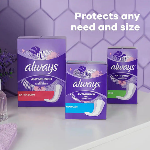 Always Panty Liners for Women Anti-Bunch Xtra Protection Daily Liners, Long, Unscented, 136 Count