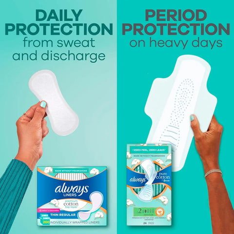 Always Panty Liners for Women Premium Cotton Liners 200 Count