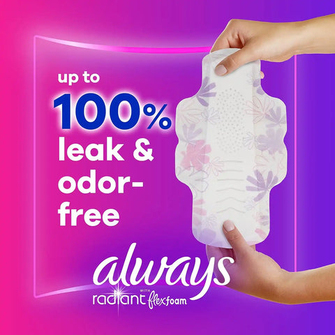 Always Radiant Feminine Pads for Women, Size 3 Extra Heavy, with Wings, Scented, 30 Count (Pack of 5)
