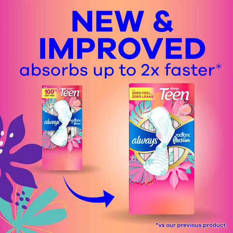 Always Radiant Teen Pads, Size 1, Regular, with Wings, Unscented, 28 Count