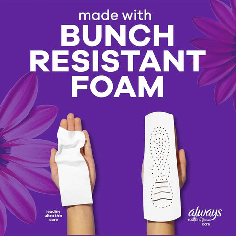 Always Radiant Feminine Pads for Women, Flexfoam Pads with Wings, Size 4, Overnight Absorbency, Lightly Scented, 60 Count (3 Packs of 20)