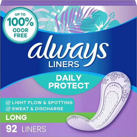 Always Panty Liners for Women Daily Protect Liners, Long Length, 92 Count