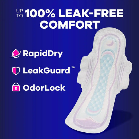 Always Ultra Thin Feminine Pads with Wings for Women, Size 5, Extra Heavy Overnight Absorbency, Unscented, Up to 100% Leak-Free Comfort, 60 Count