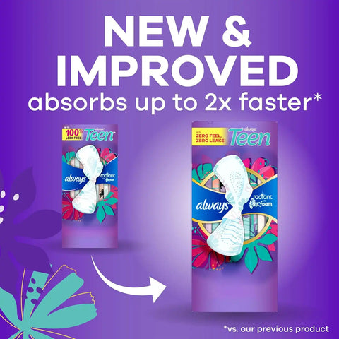 Always Radiant Teen Pads, Size 3, Extra Heavy, with Wings, Unscented, 60 Count (3 Packs of 20)