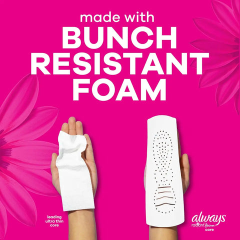 Always Radiant Feminine Pads for Women, Flexfoam Pads with Wings, Size 1, Regular Absorbency, Lightly Scented, 90 Count (3 Packs of 30)