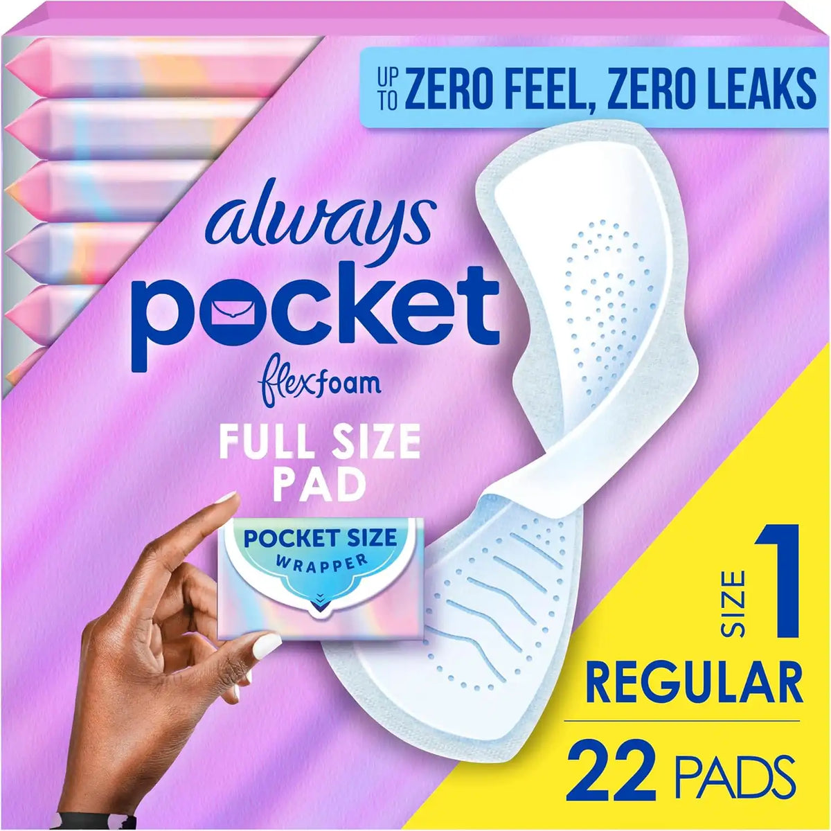 Always Pocket Flexfoam Pads, Size 1, Regular, with Wings, 22 Count
