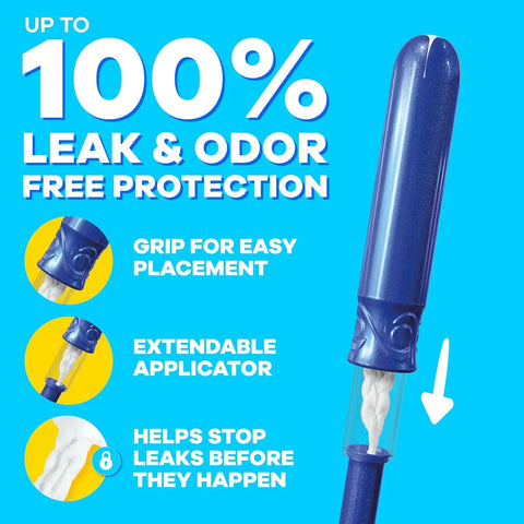 Tampax Compact Pearl Tampons Multipack, with LeakGuard Braid & Extendable Applicator, Regular/Super Absorbency, Compact Extendable Applicator, Unscented, 30 Count